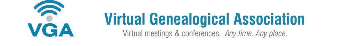 Website header displaying the Virtual Genealogical Association name, logo, and tagline.